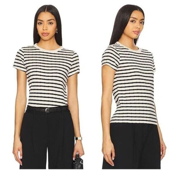 NWT Nation Los Angeles Laurence Shrunken Vintage Striped Top Black & White Sz: L - Picture 1 of 8
